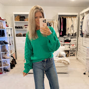 Juliann Pointelle Puff Sleeve Sweater: Clover