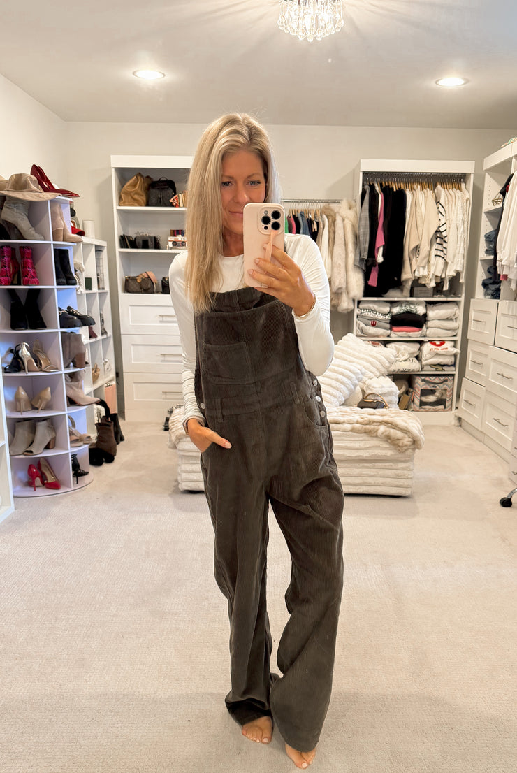 Landon Boyfriend Fit Corduroy Overalls: Olive