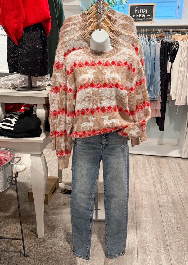 Ramie Reindeer Crewneck Sweater