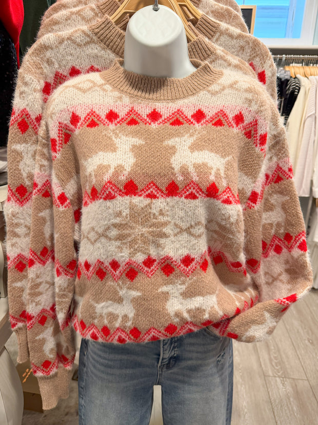 Ramie Reindeer Crewneck Sweater