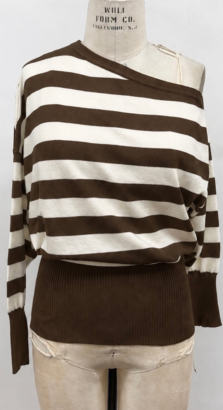 Harbor Muse Off-Shoulder Striped Sweater