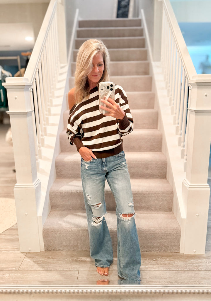 Harbor Muse Off-Shoulder Striped Sweater