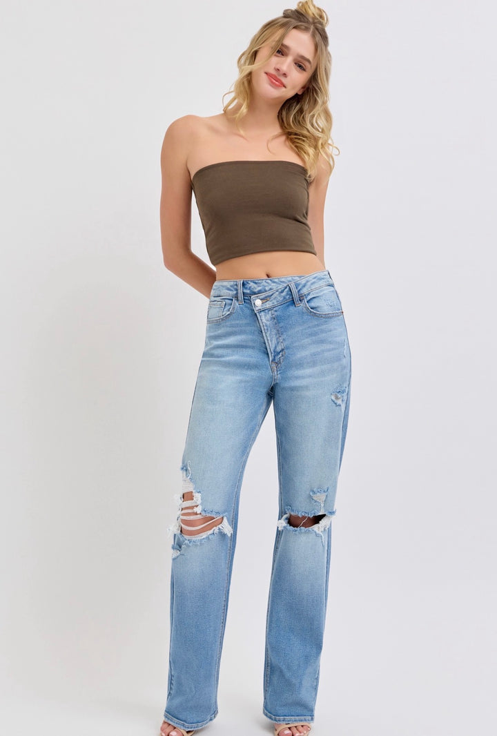 Zoe High Rise Distressed Dad Jeans