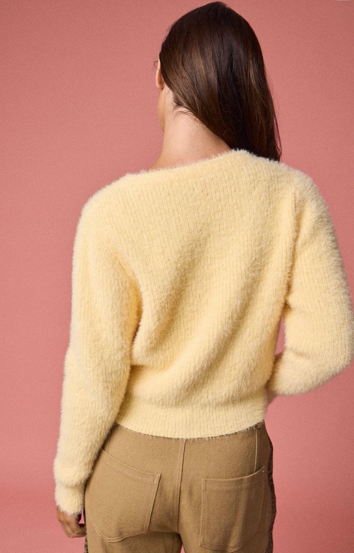 Rhianne Fuzzy Cozy Lightweight Cardigan: Butter