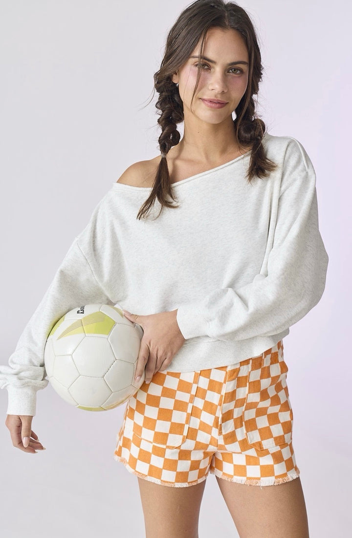 Alina Off Shoulder Crop Sweatshirt: Heather Gray