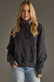 Mable Quarter Zip Pullover Sweatshirt: Vintage Wash Black