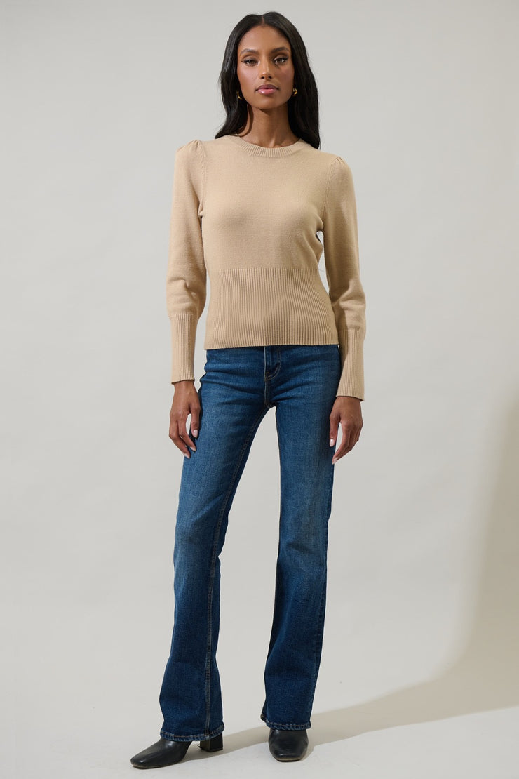 Sierra Puff Sleeve Knit Sweater: Taupe