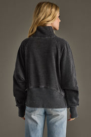 Mable Quarter Zip Pullover Sweatshirt: Vintage Wash Black