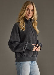 Mable Quarter Zip Pullover Sweatshirt: Vintage Wash Black