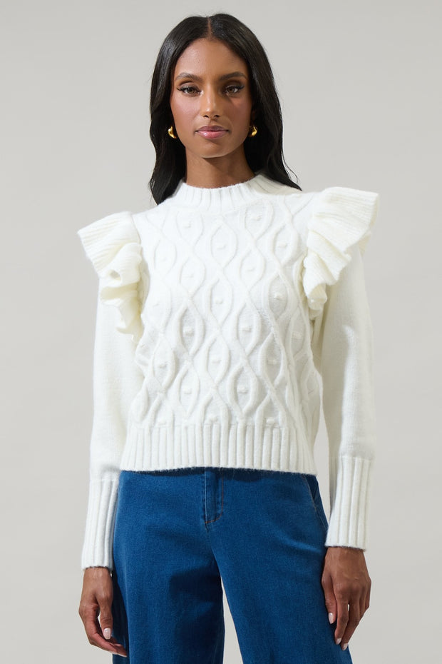 Glorianna Ruffle Cable Knit Sweater