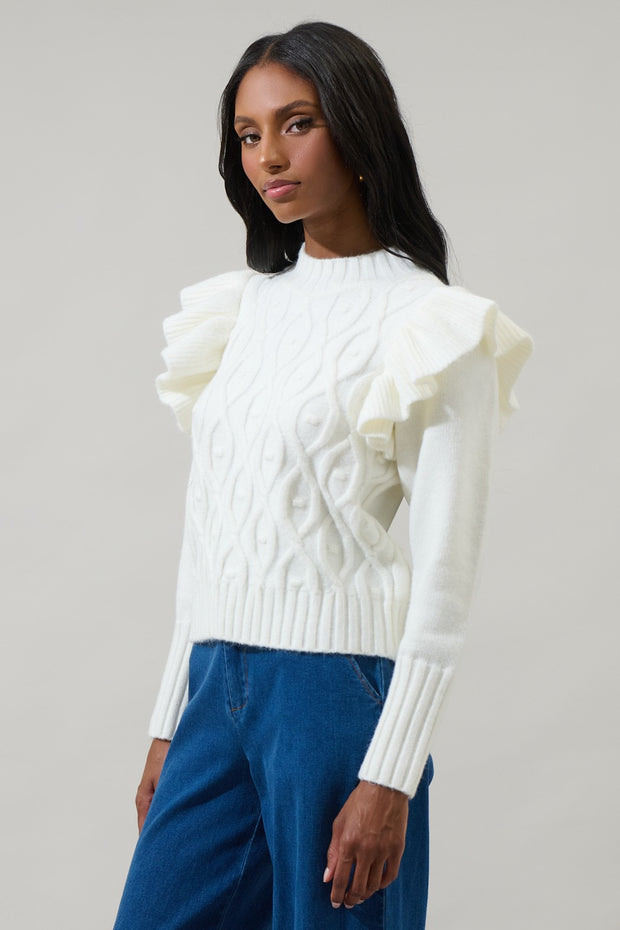 Glorianna Ruffle Cable Knit Sweater