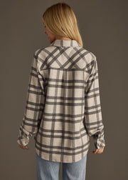 Alana Plaid Super Soft Button Up Shirt: Light Gray/Charcoal