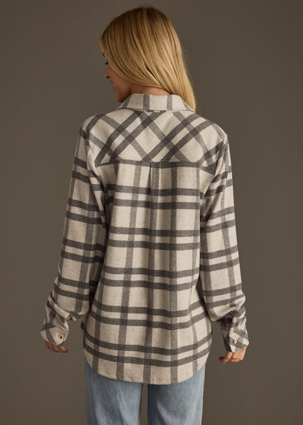 Alana Plaid Super Soft Button Up Shirt: Light Gray/Charcoal