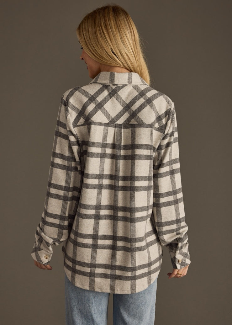 Alana Plaid Super Soft Button Up Shirt: Light Gray/Charcoal