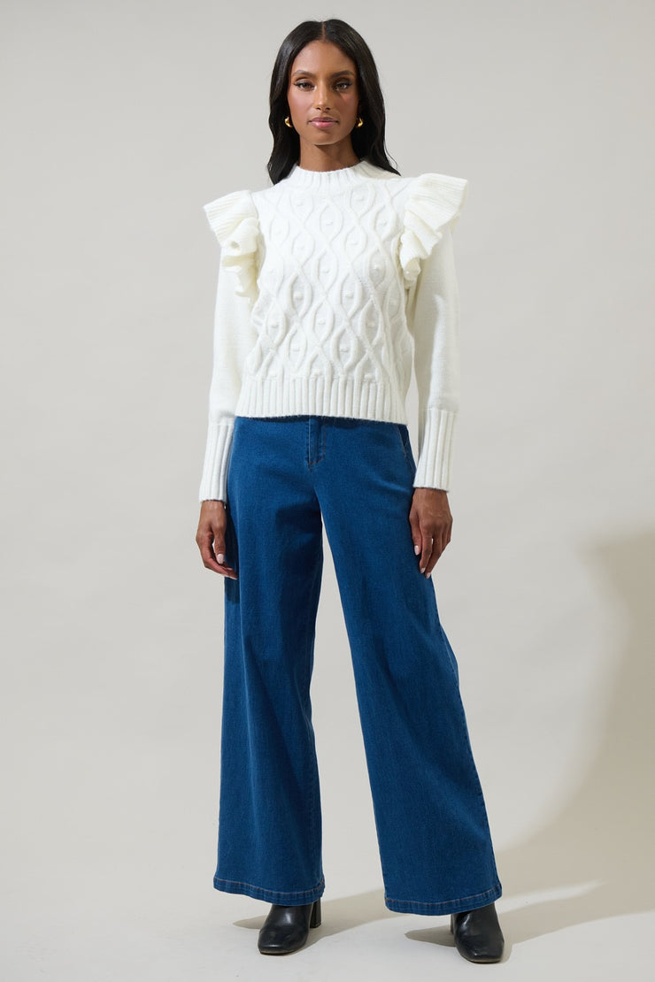 Glorianna Ruffle Cable Knit Sweater