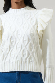 Glorianna Ruffle Cable Knit Sweater