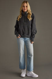 Mable Quarter Zip Pullover Sweatshirt: Vintage Wash Black