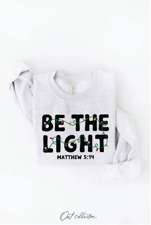 Be The Light Graphic Crewneck Sweatshirt: White Heather Gray