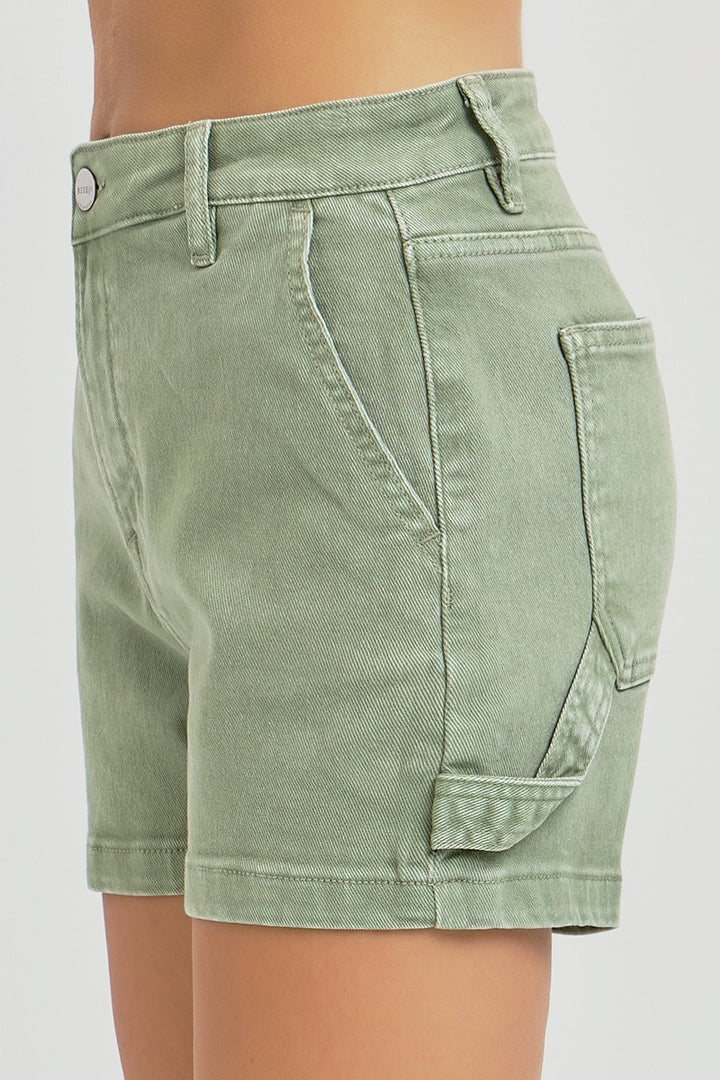 Finley High Rise Cuffed Denim Shorts: Olive