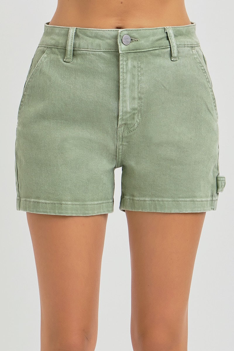 Finley High Rise Cuffed Denim Shorts: Olive