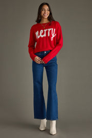 MERRY Knit Crewneck Sweater: Red