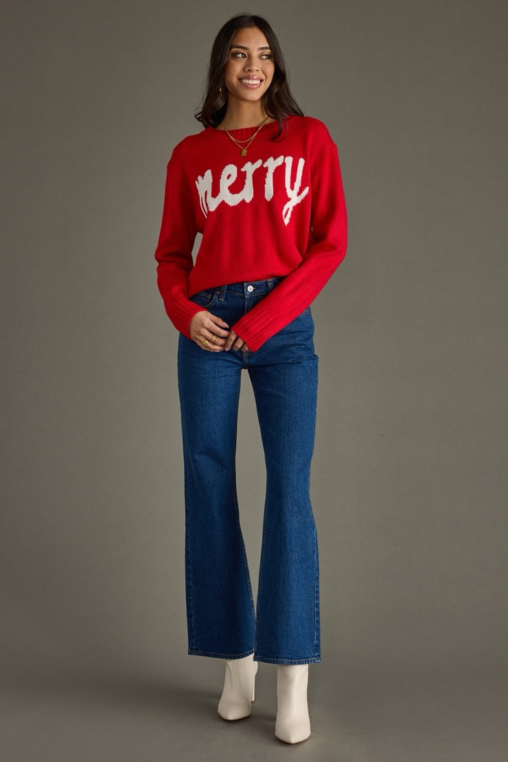 MERRY Knit Crewneck Sweater: Red