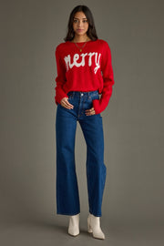 MERRY Knit Crewneck Sweater: Red