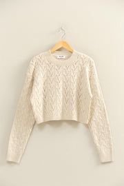 Helena Cropped Cable Knit Sweater: Alpaca Cream