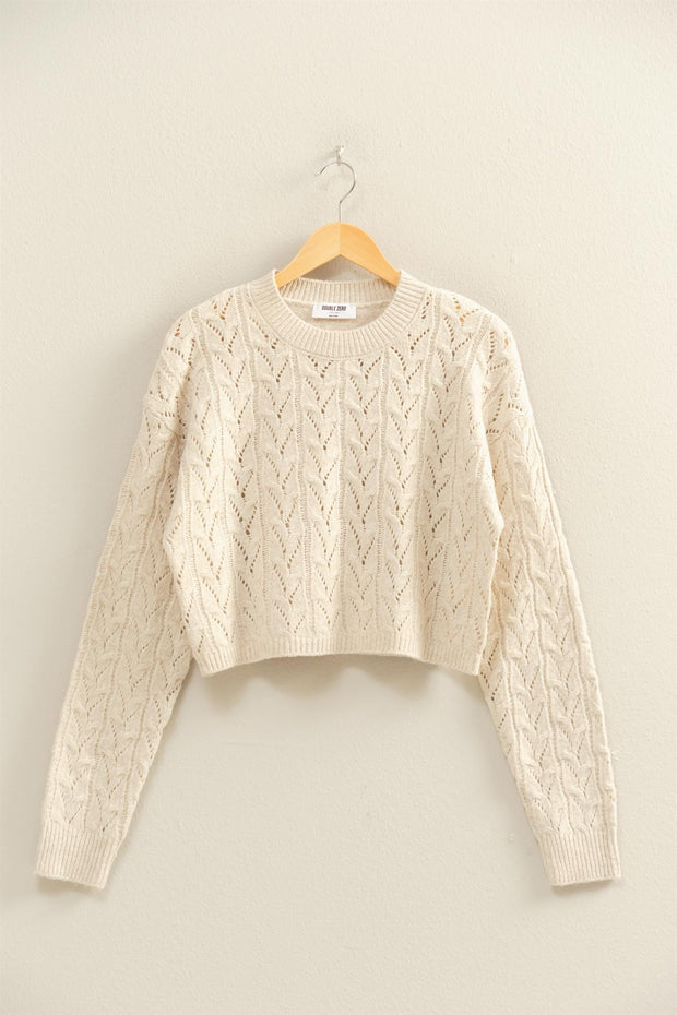 Helena Cropped Cable Knit Sweater: Alpaca Cream