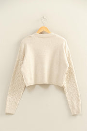 Helena Cropped Cable Knit Sweater: Alpaca Cream
