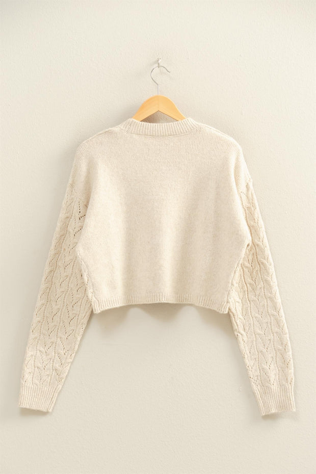 Helena Cropped Cable Knit Sweater: Alpaca Cream