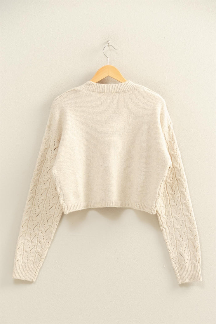 Helena Cropped Cable Knit Sweater: Alpaca Cream
