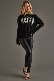 MERRY Knit Crewneck Sweater: Black