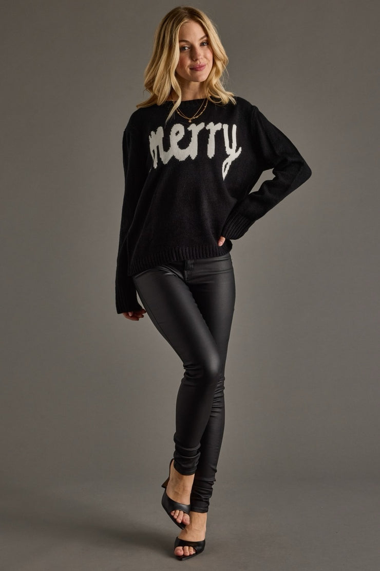 MERRY Knit Crewneck Sweater: Black