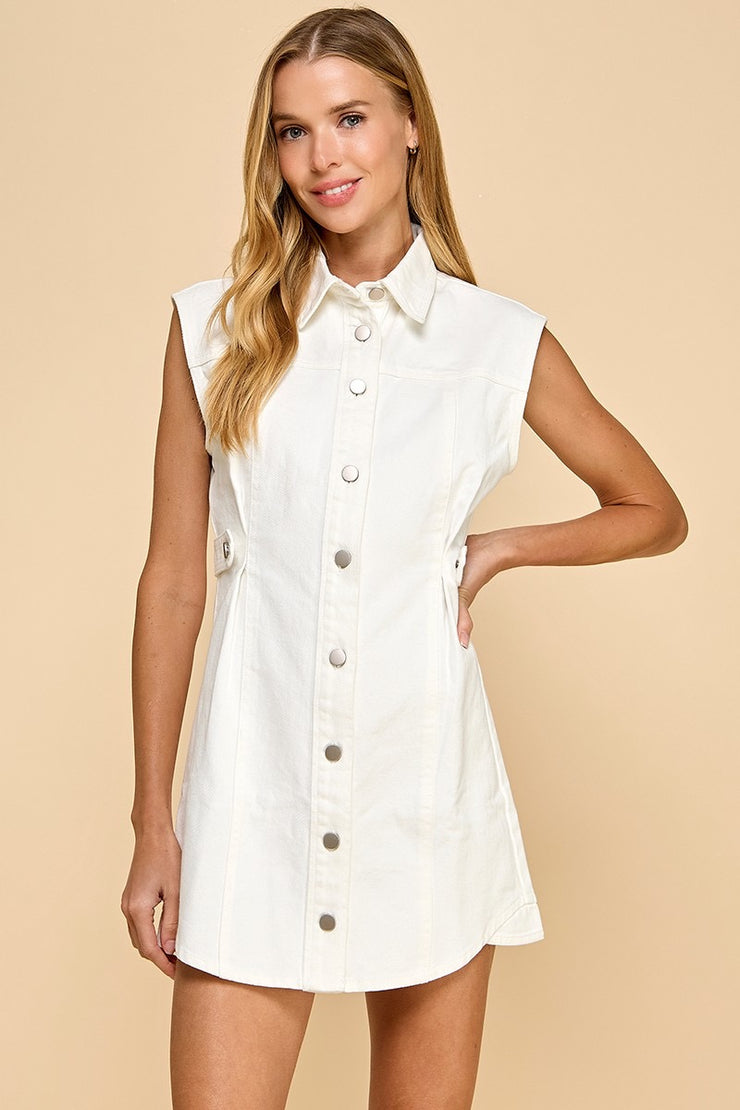 Tia Two Toned Button Up Denim Dress