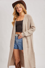 Maddie Open Front Side Slit Cardigan: Taupe