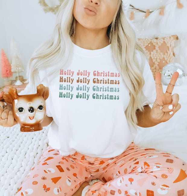 Holly Jolly Christmas Graphic Tee: White