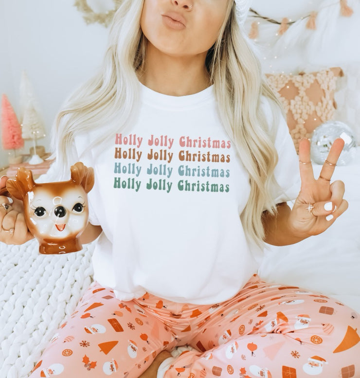 Holly Jolly Christmas Graphic Tee: White