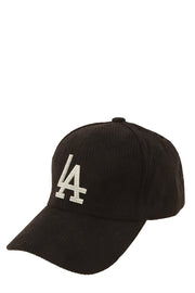 LA Rhinestone Corduroy Baseball Hat: Black
