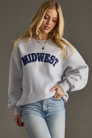 MIDWEST Embroidered Sweatshirt: Gray/Navy