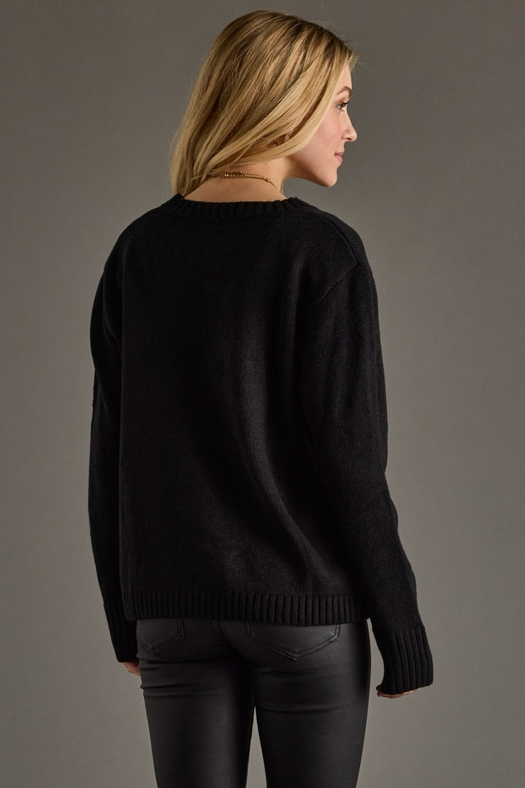 MERRY Knit Crewneck Sweater: Black