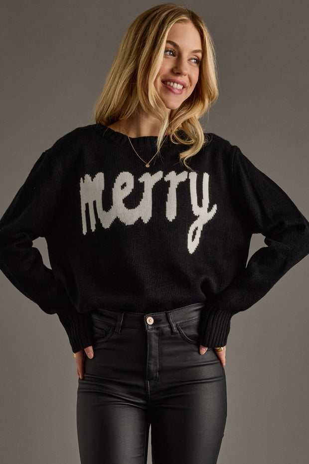 MERRY Knit Crewneck Sweater: Black