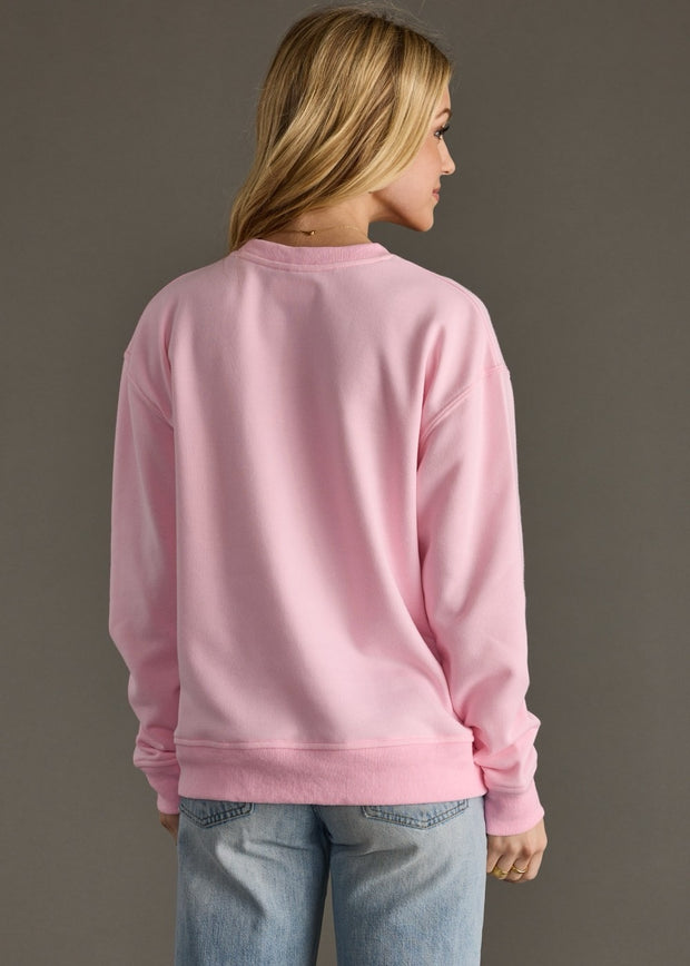 Merry Embroidered Crewneck Sweatshirt: Pink