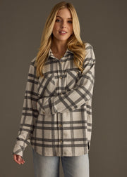 Alana Plaid Super Soft Button Up Shirt: Light Gray/Charcoal