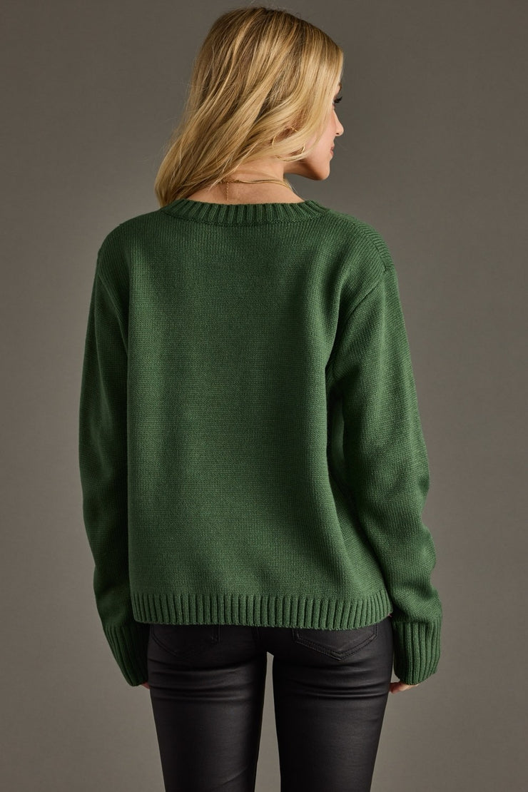 MERRY Knit Crewneck Sweater: Forest Green