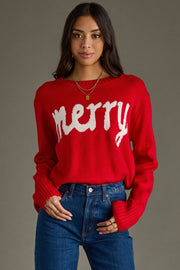 MERRY Knit Crewneck Sweater: Red