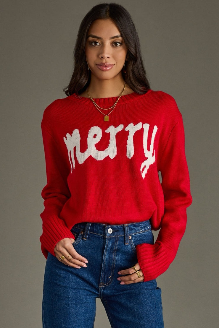 MERRY Knit Crewneck Sweater: Red