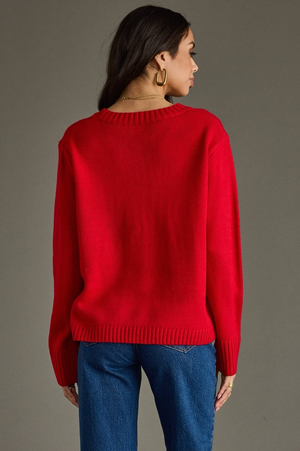 MERRY Knit Crewneck Sweater: Red