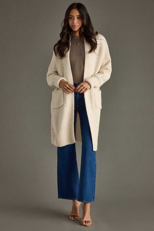 Aubrey Chunky Knit Open Cardigan: Ivory