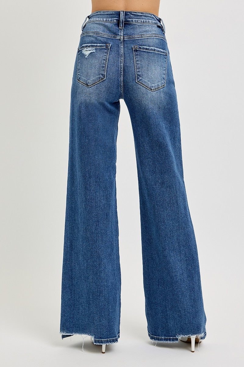 Risen Mia Tummy Control High Rise Wide Leg Distressed Jeans